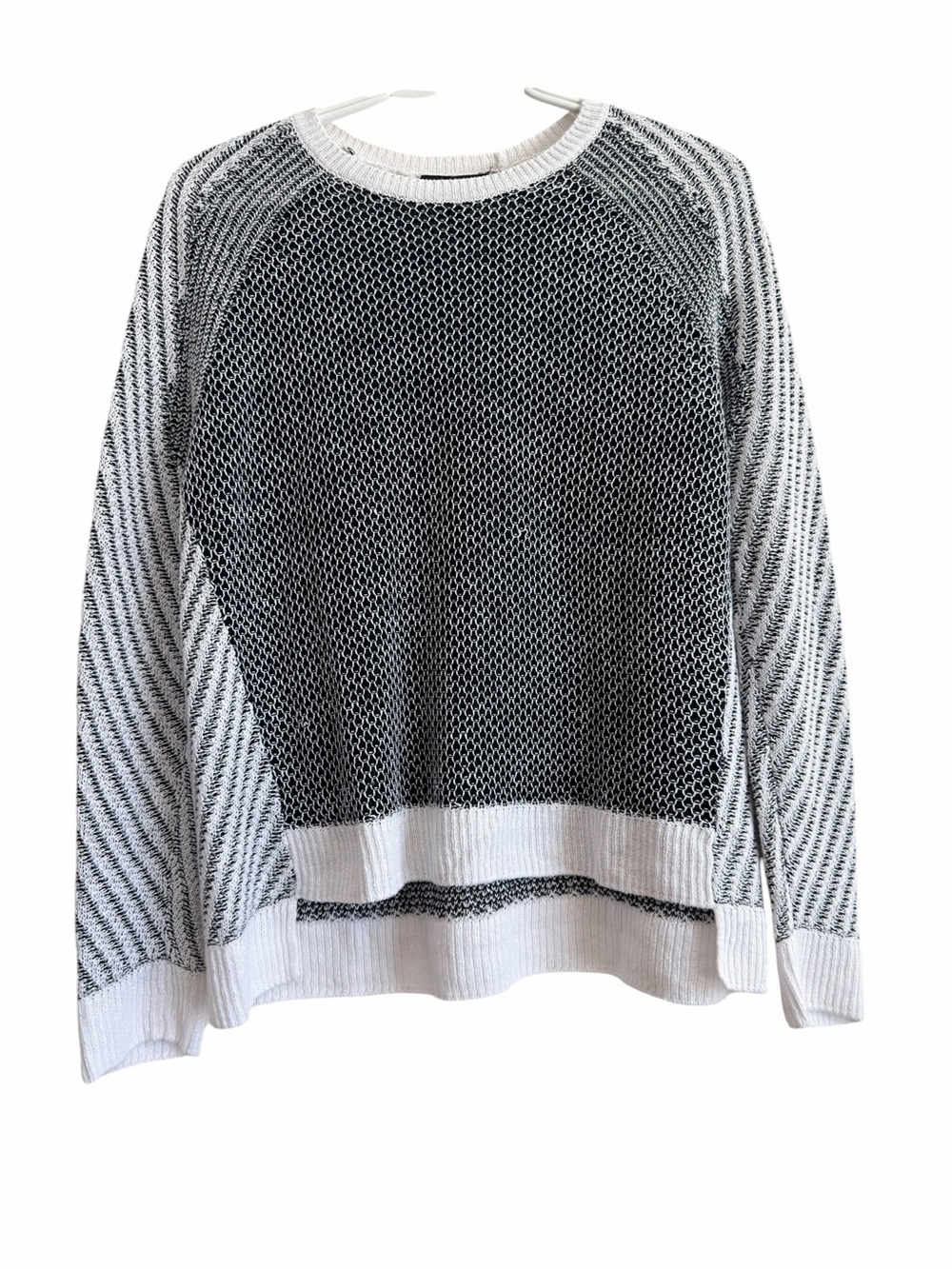 Eileen Fisher White and Black Knit Crewneck Sweater with White Trim Size XS - Picture 2 of 10